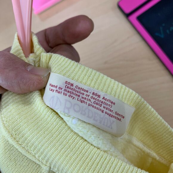 Vintage Owl Chenille Sweater Size L Yellow Long Sleeve Fleece Pullover 80s *READ - Picture 9 of 11